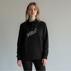 Puma branded sweatshirt drawstring cowl neck with kangaroo pocket black Size XS